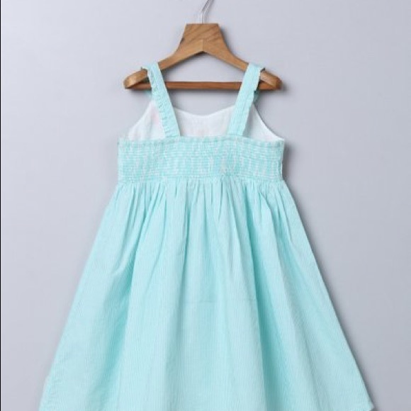 Turquoise Seersucker Embroidered Dress - Picture 5 of 5